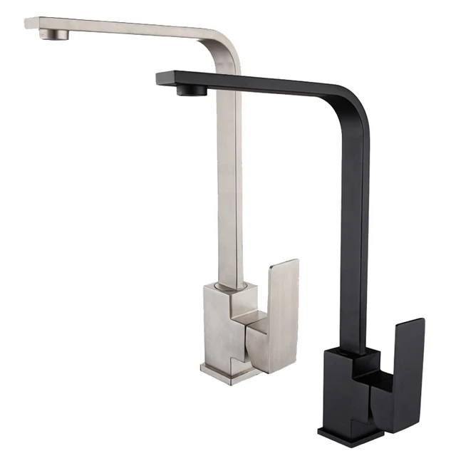 Square stainless steel kitchen mixer faucet in black or aluminum color