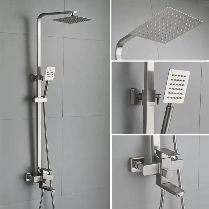 Square Rainfall Shower Mixer Bath Tap Wall Mount Bathroom Bathtub Faucet Rain 304 Stainless Steel Shower Head Sets