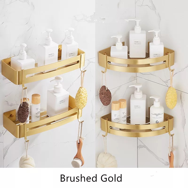 Gold straight or corner bathroom organizer