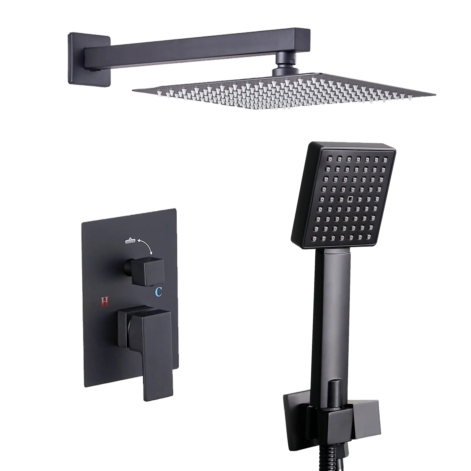 Black wall mount bathroom concealed shower mixers
