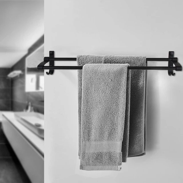 Black wall mount aluminum double towel rail