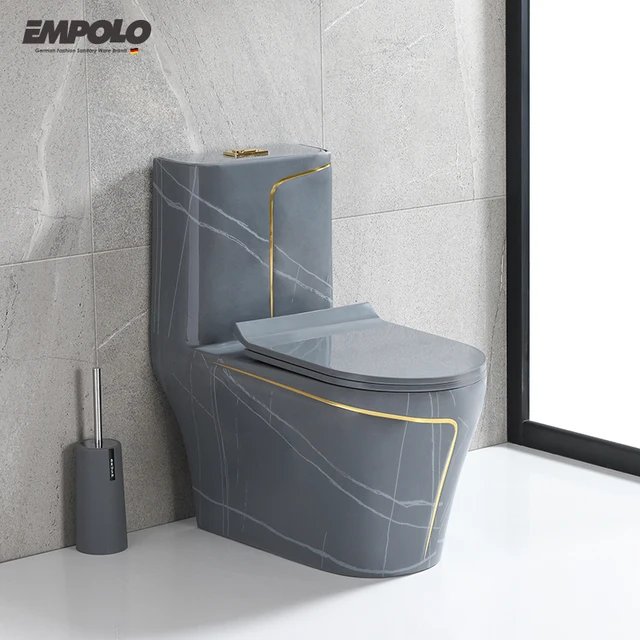 Grey WC toilet with gold strip, top flush