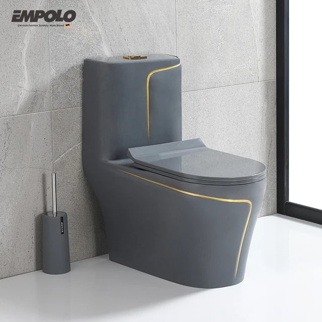 WC grey plain with gold strip ceramics toilet
