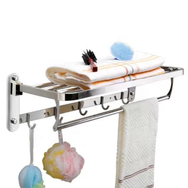 foldable wall mount towel rack with clothes hook