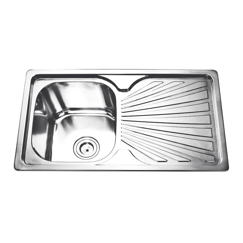 Single bowl single tray kitchen sink with drainage trap