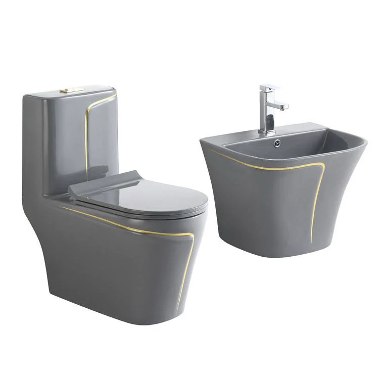 Combined grey and gold stripe toilet and wall hung basin
